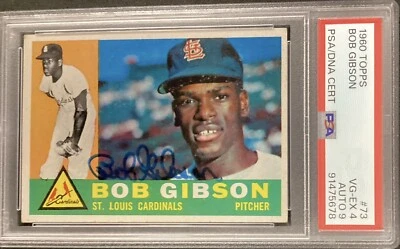 Bob Gibson Signed 1960 Topps #73 Baseball Card Cardinals Autograph PSA/DNA 4/9 - Image 1 of 3