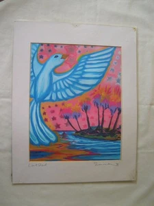 RARE RETRO SHANNON MCINTYRE "LOVE DOVE" SIGNED PRINT COLORFUL 11X14 - Picture 1 of 5