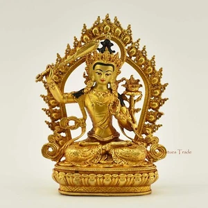 Estatua ritual de cobre enchapada en oro de Manjushri/Jambiya rupa frm Patan Nepal - Imagen 1 de 4