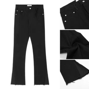 Men Black Denim Flared Pants Boot Cut Flares Bell Jean Trousers Ripped Long Chic - Picture 1 of 8