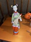 Chinese Wucai Porcelain Ceramic Sitting Women Girl Playing Pipa Figurine 10"