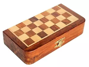 Wooden Handmade Foldable Magnetic Chess Board Set 7"x7" Crafted Pieces - Picture 1 of 5