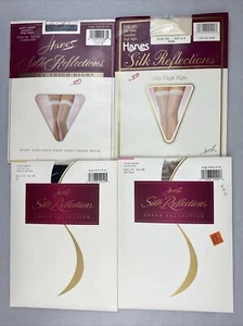 Vintage Hanes Pantyhose Lot 4 Size AB Sandalfoot Thigh High Pearl Navy Jet Taupe - Picture 1 of 13