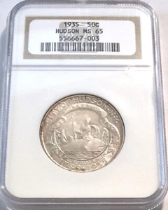 1935 50C NGC MS 65 Hudson Commemorative Silver Half Dollar GEM Uncirculated - Picture 1 of 5