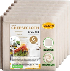 Olicity Cheesecloth, Grade 100, 20X20Inch Hemmed Cheese Cloths for Straining Reu - Picture 1 of 7