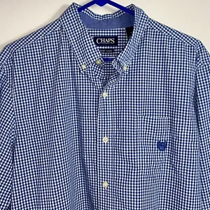 Chaps Men’s Easy Care Blue & White Check Long Sleeve Button Down Shirt Size L - Picture 1 of 9