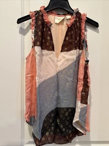 Anthropologie Maeve Fantasia Metallic Clip Punkte Bluse Rüschen Top Größe US 8 - Bild 1 von 7
