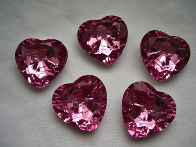 PINK, DIAMOND CUT, JEWEL EFFECT SPARKLY HEART SHAPED  BUTTONS x 5 Free P & P - Image 1 of 3
