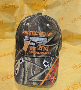 Protected By The 2nd Amendment Camo Hat Bullet Hole Embroidery Adjustable Cap - Picture 1 of 7