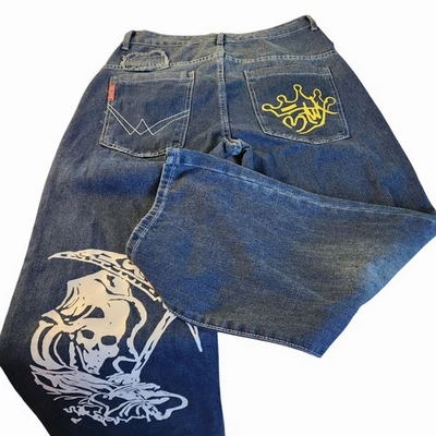 JNCO Jeans VTG 90s Wide-Leg Grim Reaper Crown Graphics hip hop grunge rap Y2K - Image 1 of 4