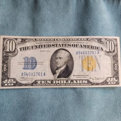 1934 $10 Bill North Africa Yellow Seal WWII Emergency Issue A94603761A Silver - Image 1 of 4