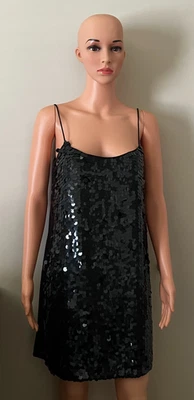 VESTIDO INSPIRADO EM ALTA COSTURA AIDIN MATTOX TAMANHO 8 GLAMOUROSO PRETO LANTEJOULAS ALÇA ESPAGUETE - Imagem 1 de 4