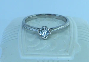 AG .750 18k Vintage Natural Diamond .21ct Solitaire Engagement RING Sz 4.5 - Picture 1 of 8