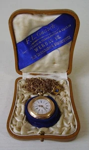 Antike schöne 585 Gold Damen Taschenuhr mit Halskette im Etui um 1900 (17) - Bild 1 von 7
