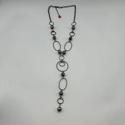 Collar Apple Bottoms Gunmetal Eslabón Ovalado Y Gota Colgante Cadena Con Cuentas Y2K 34" Foto 1 de 4