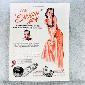 Mennen Brushless Shave Cream 1946 Vintage Print Ad I like Smooth Men Sexy Woman - Picture 1 of 1
