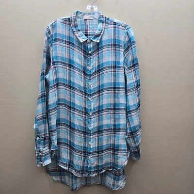 Camisa túnica con botones 100 % lino CP Shades Preppy multicolor talla mediana Foto 1 de 4