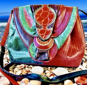 Sharif Vintage 80's USA Leather Shoulder Handbag Snakeskin Croc Print - Picture 1 of 17