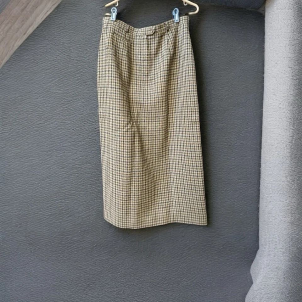 Ralph Lauren Women's 14W Vintage Houndstooth Wool Pencil Skirt, Preppy Plaid  - Image 1 of 4