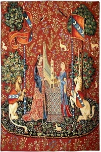 DAMEN & EINHORN 5 SINNE, DAS HÖR 142 CM X 95 CM BELGISCHER TANDTEPPICH WANDHÄNGEND - Bild 1 von 8