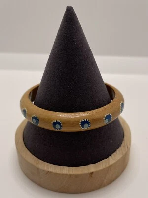 Blue Painted Wooden Handmade Bangle Bracelet Fashion Jewelry Unmarked - Image 1 of 3
