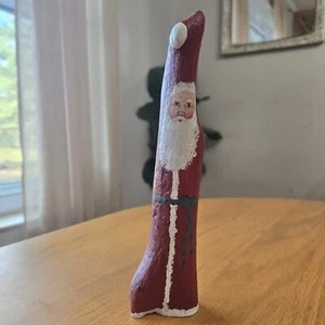 Wood Carved Santa Folk Art Primitive VTG Christmas Branch Signed - Picture 1 of 8