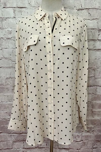 Camisa Chico's 1 para mujer con botones manga larga camisa fácil crema negra lunares - Imagen 1 de 5