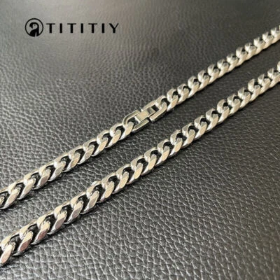 Collar de cadena cubana de titanio puro de 10,5 mm superficie pulida a mano engrosada 25,6" Foto 1 de 4