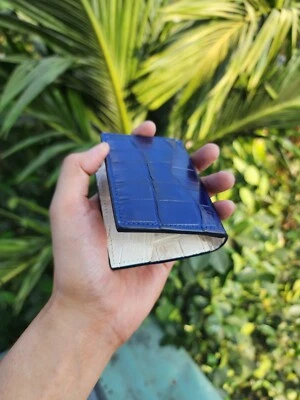 Navy/ White Genuine 100% Doubleside EXOTIC Leather Skin Men's Card Holder,Wallet - Image 1 of 4