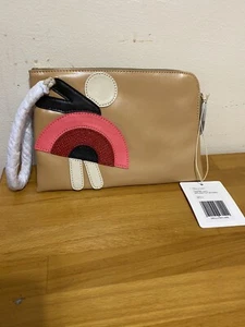 New Orla Kiely Skipping Girls Appliqué Flat Zip Purse Wristlet - Picture 1 of 12