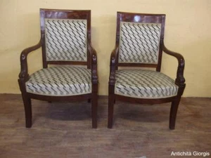 COPPIA DI POLTRONE STILE IMPERO IN MOGANO EPOCA META' 800 - Foto 1 di 1