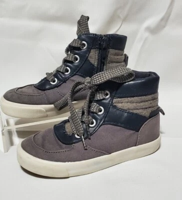 OLD NAVY Boy's size 8 Gray Navy High Top Sneakers Zip Side with Laces - Image 1 of 4