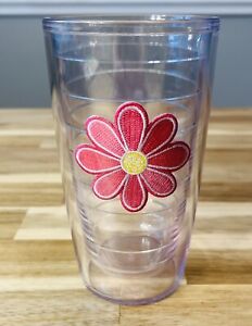 TERVIS Clear Tumbler 16oz Hot/Cold No Lid Pink Daisy Flower Patch Made In USA