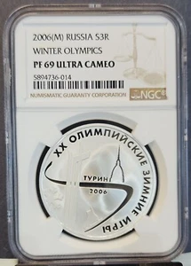 2006 RUSSIA SILVER 3 ROUBLES WINTER OLYMPICS NGC PF 69 ULTRA CAMEO BEAUTIFUL - Picture 1 of 3