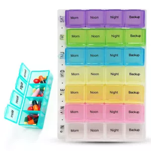 Wöchentliche Pillendose 7 Tage 28 Fächer Tabletten Organizer Medizin Aufbewahrung Spender - Bild 1 von 10