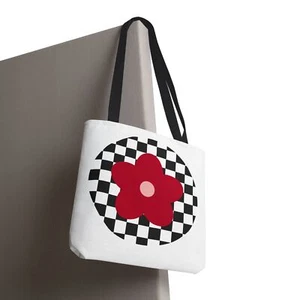 Retro Floral Tote Bag, Checker Pattern Carryall, Casual Shopper Bag - Picture 1 of 6