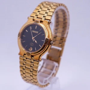 [EXCELLENT+++++]GUCCI 9200M Gold Black Dial Men's Day Quartz Watch From JAPAN - Picture 1 of 11