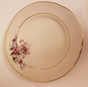 Chileware Ivory Plate Pink Flowers and Roses with Gold Trim  - Picture 1 of 4