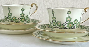 PAIR Rare New Chelsea Maytime Tea Cup Trios – Hand Painted Staffordshire China - Picture 1 of 12