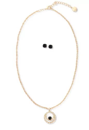 Juego de collar/pendientes colgantes circulares de doble fila cristal tono dorado Charter Club Foto 1 de 1