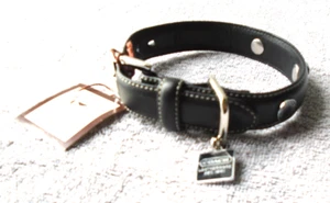 NEW COACH BLACK SMOOTH LEATHER GROMMETS SQUARE CHARM DOG PET COLLAR SIZE XS 8848 - Picture 1 of 13
