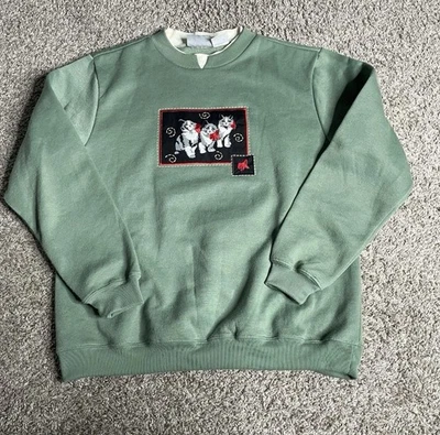 Sudadera De Colección Gatito Para Mujer Verde Mediana Doble Cuello Bordada Gato Arte Usada en Excelente Condición Foto 1 de 4