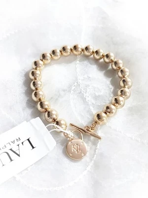✨Pulsera flexible 21 cuentas candado logotipo LRL tono dorado Lauren Ralph Lauren✨BN-17,5 cm  Foto 1 de 4