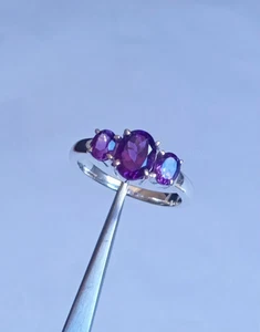 Anello ovale ametista naturale argento sterling 925 pietra preziosa viola... - Foto 1 di 10