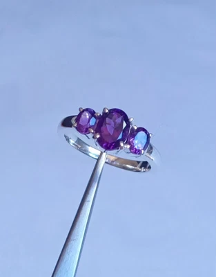 Anello ovale ametista naturale argento sterling 925 pietra preziosa viola... - Immagine 1 di 4