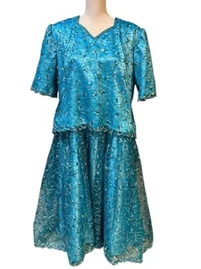 Vintage CREATIVE TOUCH Formal Teal Dress Sequins Scalloped Retro Cosplay NEW - Picture 1 of 12