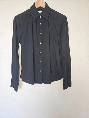 Vintage Weekend Max Mara Stretch Cotton Poplin Button Down Shirt Medium Black - Image 1 of 4