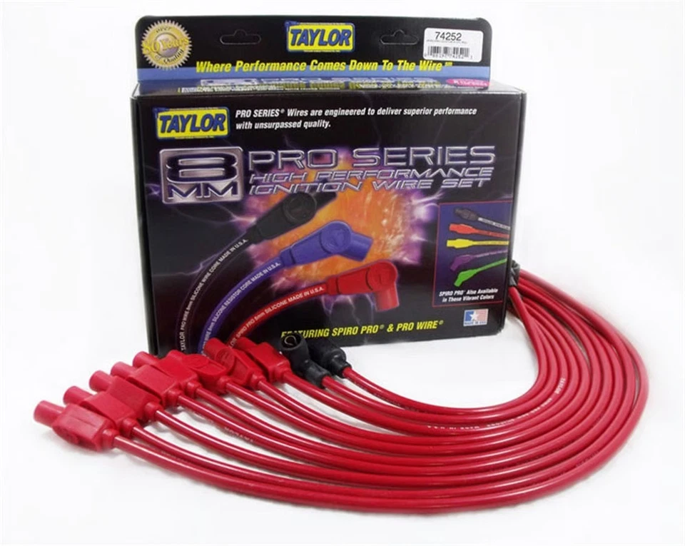 Taylor Cable 74252 Spark Plug Wire Set - Spiro-Pro - Spiral Core - 8 mm - Red - - Изображение 1 из 1