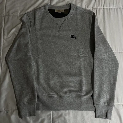 BURBERRY Embroidered Knight Grey Crewneck Sweatshirt Cashmere Cotton-Size Small - Image 1 of 4