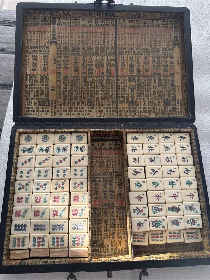 Vintage Mahjong Set 144 SOLID BAMBOO Tiles with Red Lacquer Case - Image 1 of 4